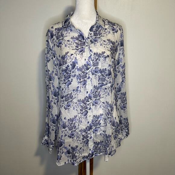 Cloth & Stone Anthropologie white & purple floral button down top size S - Picture 2 of 12